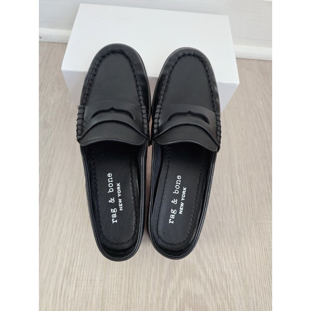 Rag & Bone Carter Leather Mule 8.5 Slip On Black Loafer Shoes Penny Flats 38.5 - Picture 5 of 11